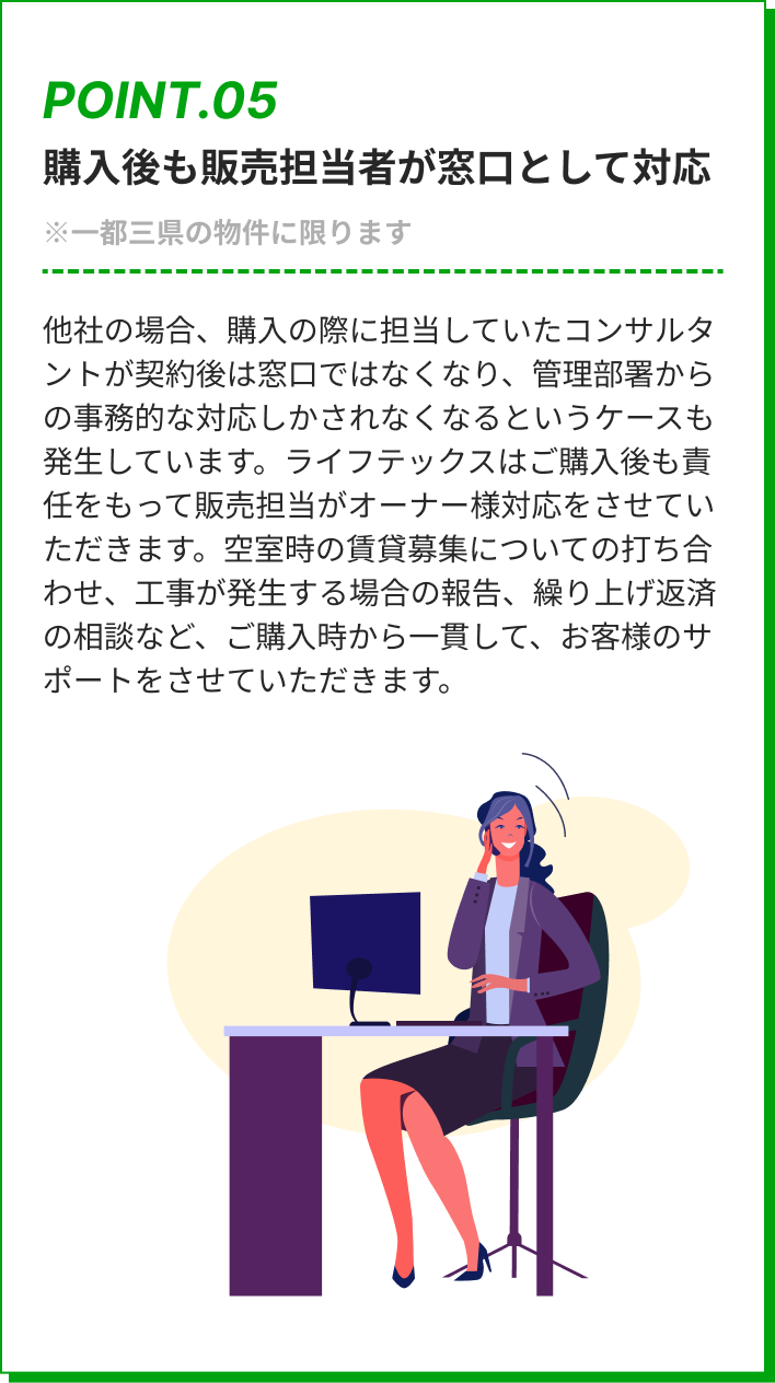 購入後も販売担当者が窓口として対応