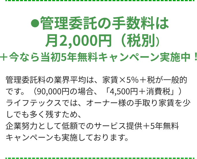 管理委託の手数料は月2,000円（税別）